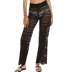 1714 Miken Junior's Scallop Pants With Tassel Tie Swimsuit cover up Black sz XL